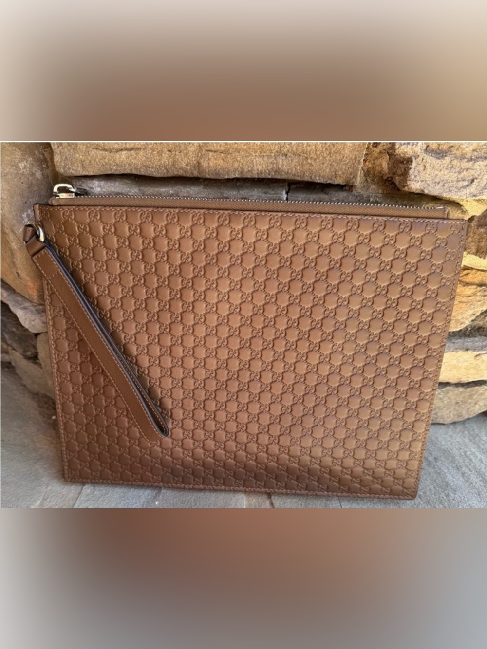 Gucci Microguccissima Brown Leather Clutch / Wristlet